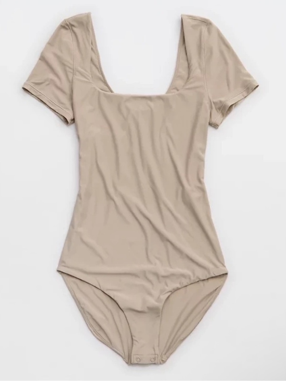 Aerie smoothies square neck bodysuit short sleeve size large gray tan color